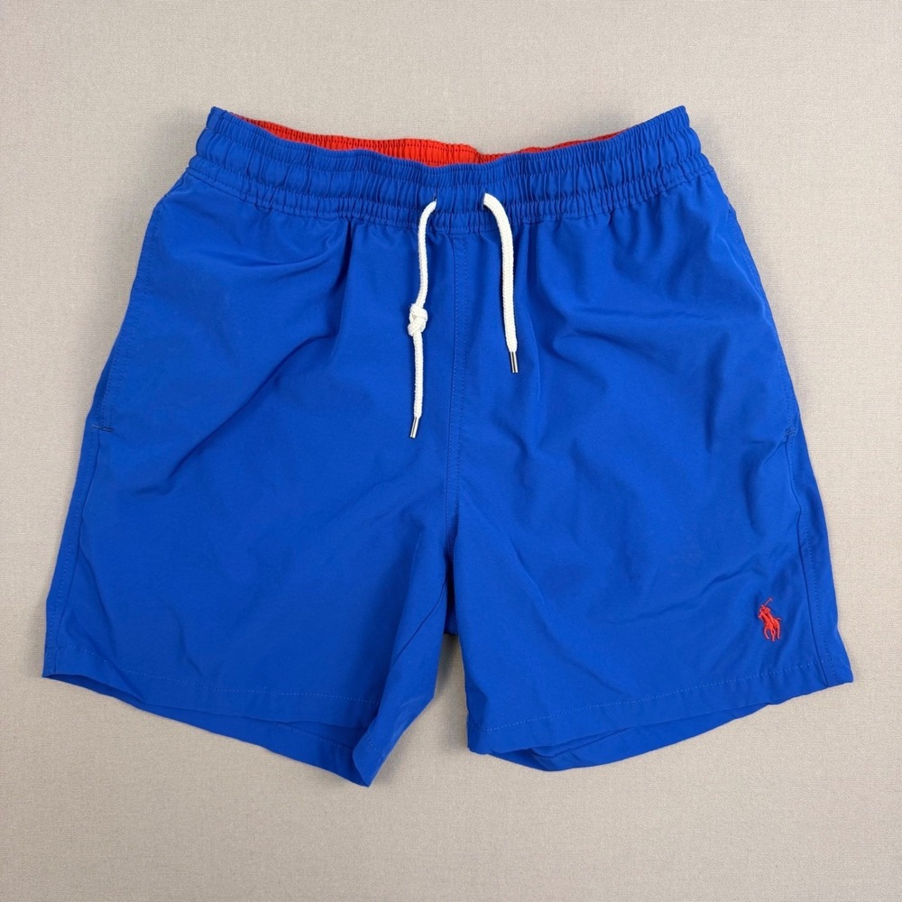 Polo Ralph Lauren Mens Swim Trunks Blue Red Pony Logo Mesh Lined Shorts Small S